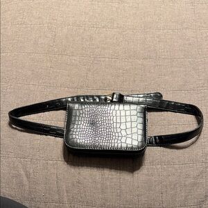Black Crocodile Pattern Belt Bag